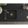 Mexen Elias Granitspüle 1-Becken mit Abtropffläche und Küchenarmatur Flora, schwarz/silber metallic - 6511-73-670401-57-G