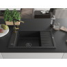 Mexen Elias Granitspüle 1-Becken mit Abtropffläche und Küchenarmatur Flora, schwarz/silber metallic - 6511-73-670401-57-B