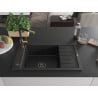 Mexen Elias Granitspüle 1-beckig mit Abtropffläche und Küchenarmatur Flora, schwarz/silberner Metallic - 6511-73-670401-57-B