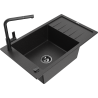Mexen Elias Granitspüle 1-Becken mit Abtropffläche und Küchenarmatur Flora, Schwarz/Silber Metallic - 6511-73-670401-70-B