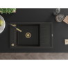 Mexen Elias Granitspüle 1-beckig mit Abtropffläche und Küchenarmatur Flora, schwarz/goldener Metallic - 6511-75-670401-57-G