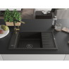Mexen Elias Granitspüle 1-beckig mit Abtropffläche und Küchenarmatur Flora, schwarz/gold metallic - 6511-75-670401-57-B