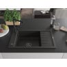 Mexen Elias Granitspüle 1-becken mit Abtropffläche und Küchenarmatur Flora, schwarz/gold metallisch - 6511-75-670401-70-B