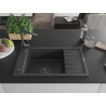Mexen Elias Granit-Spülbecken 1-becken mit Abtropffläche und Küchenarmatur Flora, schwarz gesprenkelt - 6511-76-670401-08-B