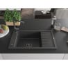 Mexen Elias Granitspüle 1-Becken mit Abtropffläche und Küchenarmatur Flora, schwarz gesprenkelt - 6511-76-670401-08-B