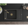 Mexen Elias Granitspüle 1-becken mit Abtropfer und Küchenarmatur Flora, gesprenkelt schwarz - 6511-76-670401-57-G