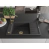 Mexen Elias granitspüle 1-becken mit abtropffläche und küchenarmatur Flora, schwarz gesprenkelt - 6511-76-670401-75-G