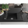 Mexen Elias Granitspüle 1-Becken mit Abtropffläche und Küchenarmatur Flora, schwarz - 6511-77-670401-00