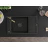 Mexen Elias Granitspüle 1-Becken mit Abtropffläche und Küchenarmatur Flora, schwarz - 6511-77-670401-57-B