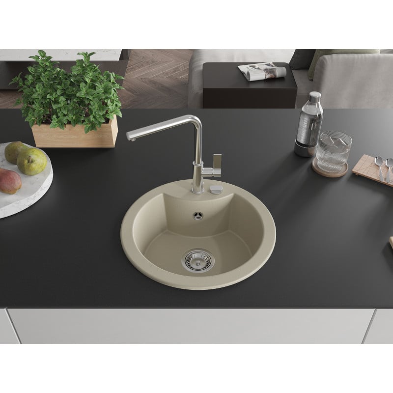 Mexen Diego Granitspüle 1-Becken mit Küchenarmatur Flora, Beige - 6512-69-670401-00