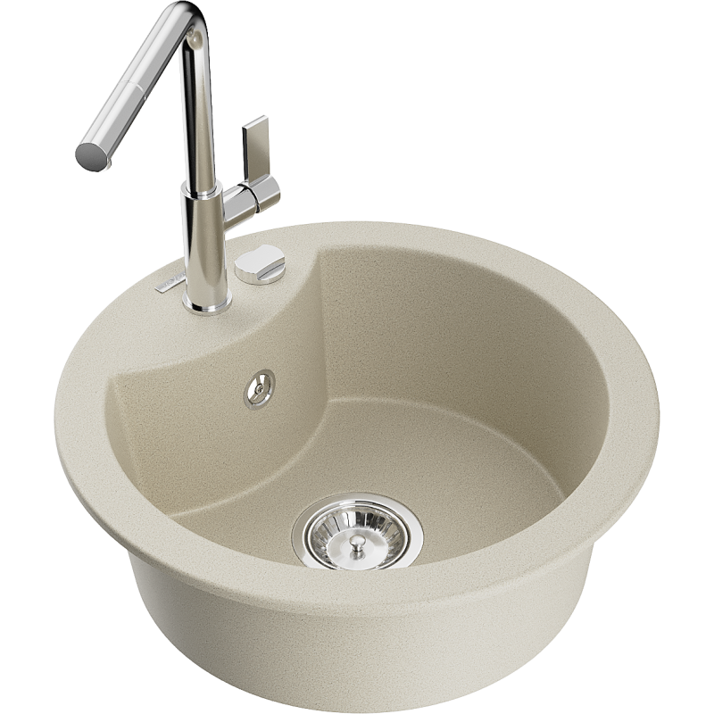 Mexen Diego Granitspüle 1-Becken mit Küchenarmatur Flora, Beige - 6512-69-670401-00