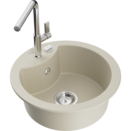Mexen Diego Granitspüle 1-Becken mit Küchenarmatur Flora, Beige - 6512-69-670401-00