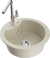 Mexen Diego Granitspüle 1-Becken mit Küchenarmatur Flora, Beige - 6512-69-670401-00