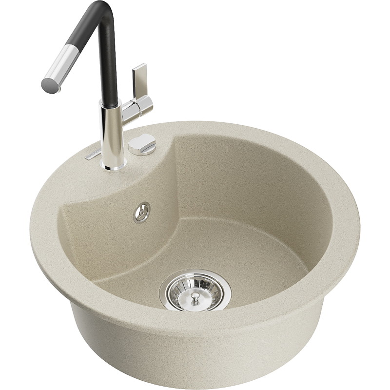Mexen Diego Einbauspüle aus Granit 1-Becken mit Küchenarmatur Flora, beige - 6512-69-670401-07