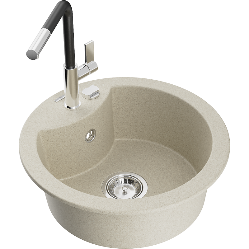 Mexen Diego Granitspüle 1-beckig mit Küchenarmatur Flora, beige - 6512-69-670401-07