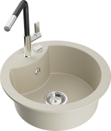 Mexen Diego Granitspüle 1-beckig mit Küchenarmatur Flora, beige - 6512-69-670401-07
