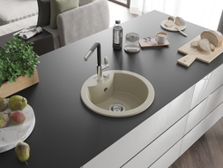 Mexen Diego Granitspüle 1-beckig mit Küchenarmatur Flora, beige - 6512-69-670401-07