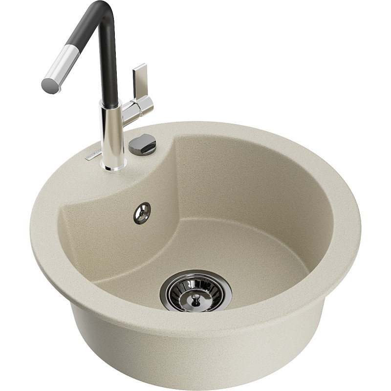 Mexen Diego Granitspüle 1-Becken mit Küchenarmatur Flora, beige - 6512-69-670401-07-B