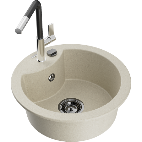 Mexen Diego Granitspüle 1-beckig mit Küchenarmatur Flora, beige - 6512-69-670401-07-B