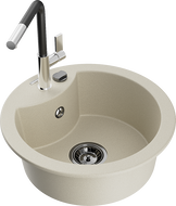 Mexen Diego Granitspüle 1-beckig mit Küchenarmatur Flora, beige - 6512-69-670401-07-B