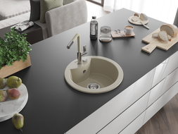Mexen Diego Granitspüle ein Becken mit Küchenarmatur Flora, beige - 6512-69-670401-09