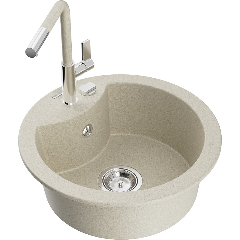 Mexen Diego Granitspüle 1-Becken mit Küchenarmatur Flora, beige - 6512-69-670401-09