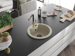 Mexen Diego Granitspüle 1-Becken mit Küchenarmatur Flora, beige - 6512-69-670401-57-B