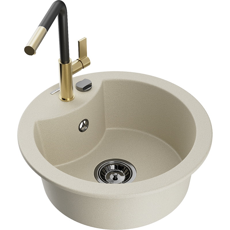 Mexen Diego Granitspüle 1-beckig mit Küchenarmatur Flora, beige - 6512-69-670401-57-B