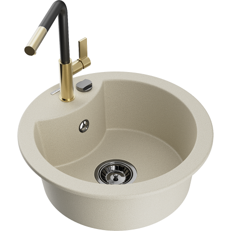 Mexen Diego Granitspüle 1-Becken mit Küchenarmatur Flora, beige - 6512-69-670401-57-B