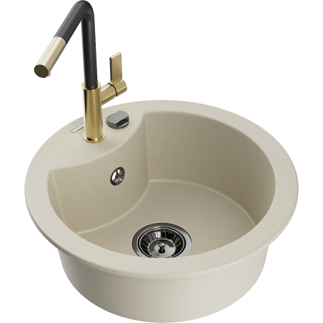 Mexen Diego Granitspüle 1-beckig mit Küchenarmatur Flora, beige - 6512-69-670401-57-B