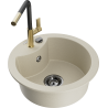 Mexen Diego Granitspüle 1-beckig mit Küchenarmatur Flora, beige - 6512-69-670401-57-B