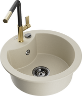 Mexen Diego Granitspüle 1-Becken mit Küchenarmatur Flora, beige - 6512-69-670401-57-B