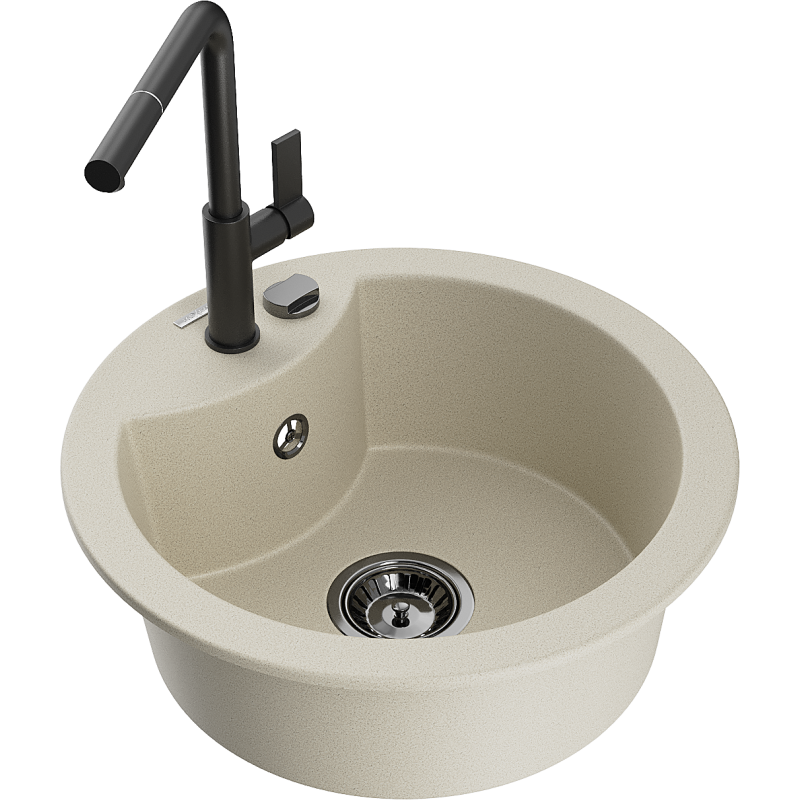 Mexen Diego Granitspüle 1-Becken mit Küchenarmatur Flora, beige - 6512-69-670401-70-B