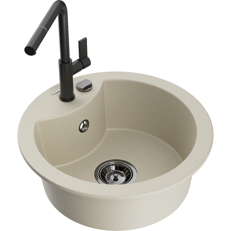 Mexen Diego Granitspüle 1-Becken mit Küchenarmatur Flora, beige - 6512-69-670401-70-B