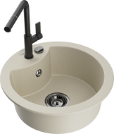 Mexen Diego Granitspüle 1-Becken mit Küchenarmatur Flora, beige - 6512-69-670401-70-B
