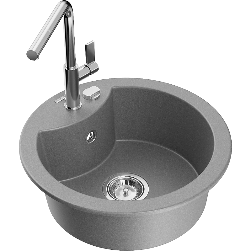 Mexen Diego Granitspüle 1-Becken mit Küchenarmatur Flora, grau - 6512-71-670401-00