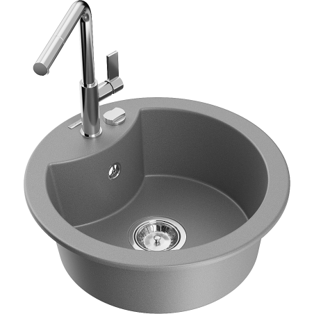 Mexen Diego Granitspüle 1-Becken mit Küchenarmatur Flora, grau - 6512-71-670401-00