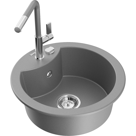 Mexen Diego Granitspüle 1-Becken mit Küchenarmatur Flora, grau - 6512-71-670401-06