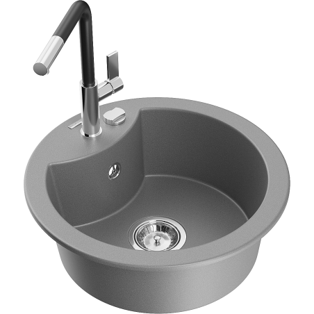 Mexen Diego Granitspüle 1-Becken mit Küchenarmatur Flora, grau - 6512-71-670401-07