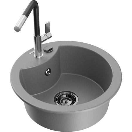 Mexen Diego Granitspüle 1-Becken mit Küchenarmatur Flora, grau - 6512-71-670401-07-B