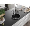 Mexen Diego Granitspüle 1-Becken mit Küchenarmatur Flora, Schwarz/Silber Metallic - 6512-73-670401-00