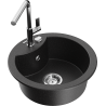 Mexen Diego Granitspüle 1-Becken mit Küchenarmatur Flora, Schwarz/Silber Metallic - 6512-73-670401-00
