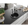 Mexen Diego Granitspüle, ein Becken, mit Küchenarmatur Flora, schwarz/silberner Metallic - 6512-73-670401-07