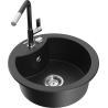 Mexen Diego Granitspüle, ein Becken, mit Küchenarmatur Flora, schwarz/silberner Metallic - 6512-73-670401-07