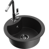 Mexen Diego Granitspüle 1-Becken mit Küchenarmatur Flora, schwarz/silber-metallic - 6512-73-670401-07-B