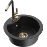 Mexen Diego Granitspüle 1-Becken mit Küchenarmatur Flora, schwarz/silber metallic - 6512-73-670401-57-G