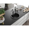 Mexen Diego Granitspüle 1-beckig mit Küchenarmatur Flora, schwarz/silber metallic - 6512-73-670401-70-B