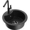 Mexen Diego Granitspüle 1-beckig mit Küchenarmatur Flora, schwarz/silber metallic - 6512-73-670401-70-B