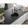 Mexen Diego Granitspüle 1-beckig mit Küchenarmatur Flora, schwarz/gold metallic - 6512-75-670401-07-B