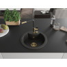 Mexen Diego Granitspüle 1-beckig mit Küchenarmatur Flora, schwarz/gold metallic - 6512-75-670401-57-G